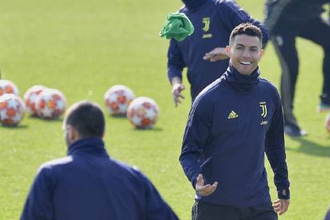 Sport Bilder des Tages Photo LaPresse - Fabio Ferrari February 19, 2019 Turin, Italy soccer Juventus fc session training day before Atletico Madrid vs Juventus Fc - Uefa Champions In the pic:Cristiano Ronaldo (Juventus F.C.);  Copyright: xFabioxFerrari LaPressex