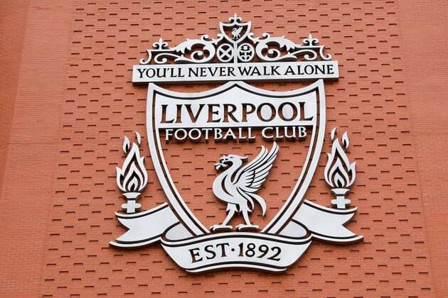 Stadion Anfield aussenansicht, Club Logo, Liverpool FC vs. FC Bayern Muenchen, Fussball, Champions League, Achtelfinale, 19.02.2019 Liverpool Liverpool England