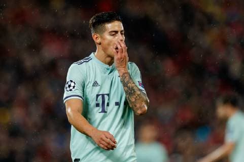 England, Liverpool 19.02.2019, UEFA Champions League - 2018 19 Season, Round of 16, First leg, Liverpool FC - FC Bayern Muenchen, James Rodriguez (FCB) schaut ( DeFodi048