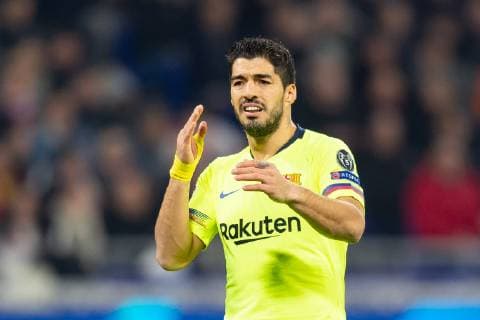 Lyon, Frankreich, 19.02.2019, UEFA Champions League - 2018 19 Season, Viertelfinale, Olympique Lyon - FC Barcelona Barca Luis Suarez (FCB) schaut ( DeFodi053