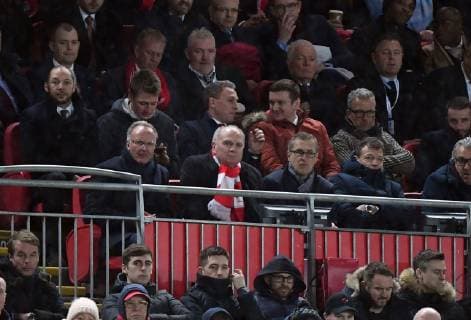 19.02.2019, xkvx, Fussball UEFA Champions League, FC Liverpool - FC Bayern Muenchen emspor, v.l. Karl-Heinz ãKalleÒ Rummenigge (Vorstandsvorsitzender FC Bayern Muenchen), Praesident Aufsichtsratsvorsitzender Uli Hoeness (FC Bayern Muenchen) (DFL DFB REGULATIONS PROHIBIT ANY USE OF PHOTOGRAPHS as IMAGE SEQUENCES and or QUASI-VIDEO) Liverpool