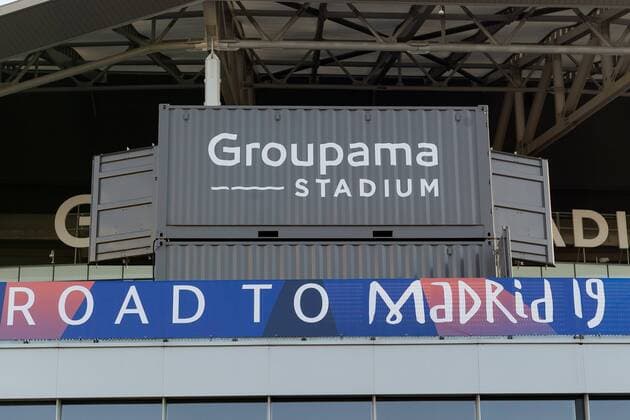 Lyon, Frankreich, 19.02.2019, UEFA Champions League - 2018 19 Season, Viertelfinale, Olympique Lyon - FC Barcelona Barca Stadion Groupama Stadium Aussen Ansicht, Uebersicht, Road to Madrid ( DeFodi053