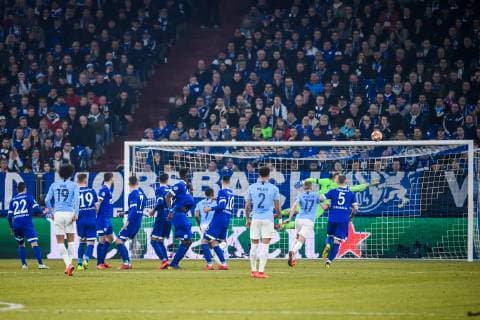 20.02.2019, xkvx, Fußball UEFA Champions League, FC Schalke 04 - Manchester City emspor, v.l. Goal scored, Tor zum 2:2 durch Leroy Sane (Manchester City) (DFL DFB REGULATIONS PROHIBIT ANY USE OF PHOTOGRAPHS as IMAGE SEQUENCES and or QUASI-VIDEO) Gelsenkirchen