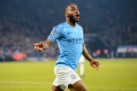 GER, UEFA Champions League, Achtelfinale Round of 16, FC Schalke 04 vs. Manchester City 20.02.2019, VELTINS Arena, Gelsenkirchen, Deutschland, GER, UEFA Champions League, Achtelfinale Round of 16, FC Schalke 04 vs. Manchester City DFL REGULATIONS PROHIBIT ANY USE OF PHOTOGRAPHS AS IMAGE SEQUENCES AND OR QUASI-VIDEO. im Bild Torjubel Jubel Raheem Sterling ( 7 Manchester City) nach 2-3 Manchester