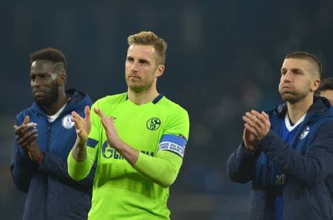 Gelsenkirchen, Germany, 20.02.2019, UEFA Champions League - 2018 19 Season, Achtelfinale, FC Schalke 04 - Manchester City, Salif Sane (S04), Torwart Ralf Faehrmann (S04) und Matija Nastasic (S04) enttaeuscht ( DeFodi521