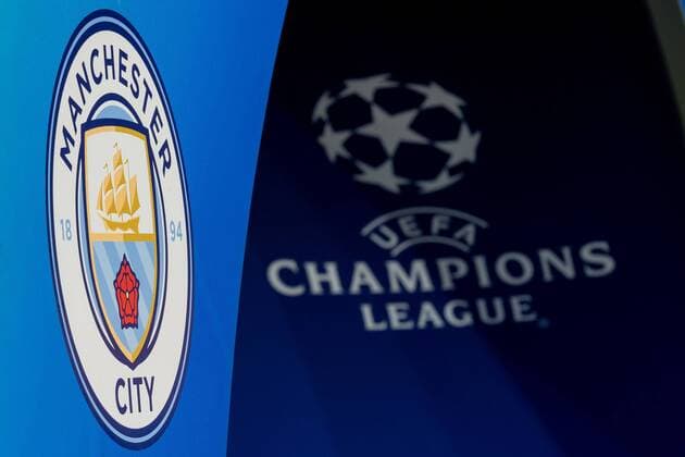 Gelsenkirchen, Germany, 20.02.2019, UEFA Champions League - 2018 19 Season, Achtelfinale, FC Schalke 04 - Manchester City, Manchester City und Champions League logo, Manchester City und Champions League logo ( DeFodi001