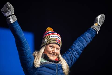 Nordische Ski WM in Seefeld, Langlauf Sprint Damen, Siegerehrung 190222 Bronze medalist Mari Eide of Norway celebrates at the medal ceremony for womenÂ s cross-country skiing sprint during the FIS Nordic World Ski Championships on February 22, 2019 in Seefeld in Tirol. Photo: Joel Marklund BILDBYRAN kod JM 87883 Copyright: JOELxMARKLUND BB190222JM119