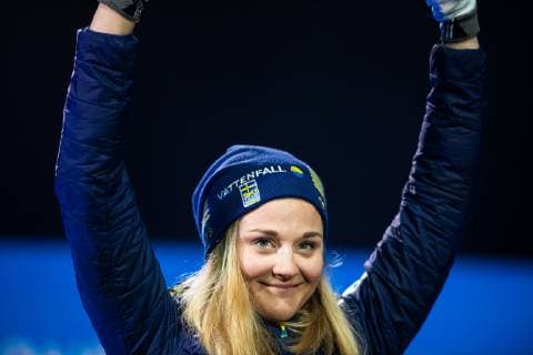 Nordische Ski WM in Seefeld, Langlauf Sprint Damen, Siegerehrung 190222 Silver medalist Stina Nilsson of Sweden celebrates at the medal ceremony for womenÂ s cross-country skiing sprint during the FIS Nordic World Ski Championships on February 22, 2019 in Seefeld in Tirol. Photo: Joel Marklund BILDBYRAN kod JM 87883 Copyright: JOELxMARKLUND BB190222JM120