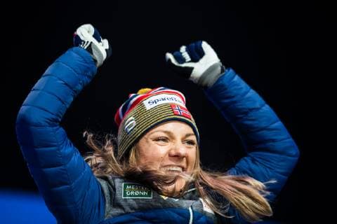 Nordische Ski WM in Seefeld, Langlauf Sprint Damen, Siegerehrung 190222 Gold medalist Maiken Caspersen Falla of Norway celebrates at the medal ceremony for womenÂ s cross-country skiing sprint during the FIS Nordic World Ski Championships on February 22, 2019 in Seefeld in Tirol. Photo: Joel Marklund BILDBYRAN kod JM 87883 Copyright: JOELxMARKLUND BB190222JM121