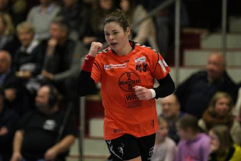 Jennifer Rode ( Leverkusen ) jubelt, Handball - 1.Bundesliga Frauen Handball - Borussia Dortmund vs. Bayer 04 Leverkusen, Herdecke , Sporthalle Bleichstein, 22.02.2019 , Herdecke Sporthalle Bleichstein NRW Deutschland