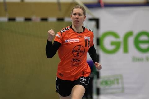Kim Berndt ( Leverkusen ) jubelt, Handball - 1.Bundesliga Frauen Handball - Borussia Dortmund vs. Bayer 04 Leverkusen, Herdecke , Sporthalle Bleichstein, 22.02.2019 , Herdecke Sporthalle Bleichstein NRW Deutschland