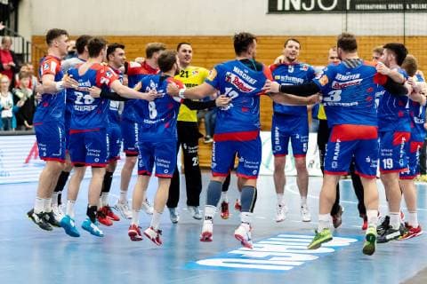 Siegesjubel Balingen, HBW Balingen-Weilstetten vs. HC Elbflorenz Dresden, Handballl, DKB, Herren, 2.Bundesliga, 23. Spieltag, Saison 18 19, GER, 23.02.2019, HBW Balingen-Weilstetten vs. HC Elbflorenz Dresden, Handballl, DKB, Herren, 2.Bundesliga, 23. Spieltag, Saison 18 19, GER, 23.02.2019 Balingen Copyright: xEIBNER WolfgangxFrankx EP_WFK
