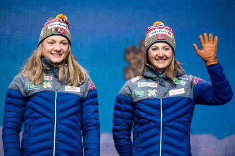 190224 Bronze medalists Maiken Caspersen Falla and Ingvild Flugstad ostberg of Norway at the medal ceremony for womenÂ s team sprint during the FIS Nordic World Ski Championships on February 24, 2019 in Seefeld in Tirol. Photo: Vegard Wivestad Grott BILDBYRAN kod VG 170298 Copyright: VEGARDxWIVESTADxGRoTT BB190224ZN034