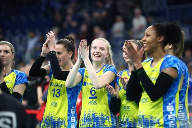 Jennifer Geerties (SSC Palmberg Schwerin) jubelt, SSC Palmberg Schwerin vs Allianz MTV Stuttgart, Volleyball, DVV Pokalfinale der Frauen, 24.02.2019 SSC Palmberg Schwerin vs Allianz MTV Stuttgart, Volleyball, DVV Pokalfinale der Frauen, 24.02.2019 Mannheim Copyright: xEIBNER AlexanderxNeisx EP_ANS