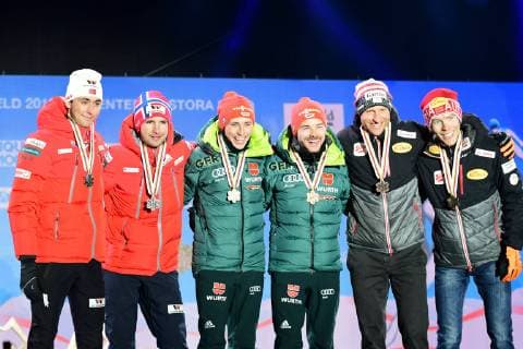2019.02.24 Seefeld Innsbruck Mistrzostwa Swiata w Narciarstwie Klasycznym Seefeld 2019 Sprint druzynowy kombinacja norweska N z Franz-Josef Rehrl, Bernhard Gruber, Jan Schmid, Jarl Riiber, Eric Frenzel, Fabian Riessle Foto Martyna Szydlowska Newspix 2019.02.24 Seefeld Innsbruck FIS Nordic World Ski Championship Seefeld 2019 Sprint druzynowy kombinacja norweska Franz-Josef Rehrl, Bernhard Gruber, Jan Schmid, Jarl Riiber, Eric Frenzel, Fabian Riessle Credit: Martyna Szydlowska Newspix --- Newspix.pl 20190224_MS_138
