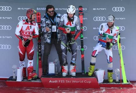 ALPINE SKIING - FIS WC Bansko BANSKO,BULGARIA,24.FEB.19 - ALPINE SKIING - FIS World Cup, giant slalom, men. Image shows Marcel Hirscher (AUT), Alberto Tomba, Henrik Kristoffersen (NOR) and Thomas Fanara (FRA). GEPAxpictures xMarcelxEngelbrecht