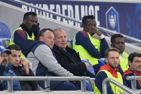 (entraineur adjoint) et Rolland Courbis (conseille entraineur caen) FOOTBALL : Lyon vs Caen - 1 4 finale de Coupe de France - 27 02 2019 FredericChambert Panoramic 