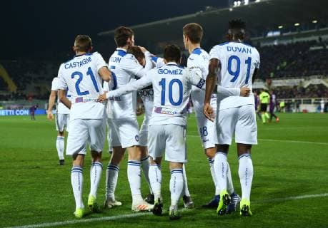 February 27, 2019 - Firenze, Italy - Fiorentina v Atalanta : Italian Cup semifinal .Alejandro Gomez of Atalanta celebrates with the teammates after scoring the goal of 0-1 at Artemio Franchi Stadium in Florence, Italy on February 27, 2019. ACF Fiorentina v Atalanta BC - Coppa Italia  - ZUMAn230 20190227_zaa_n230_668 Copyright: xMatteoxCiambellix