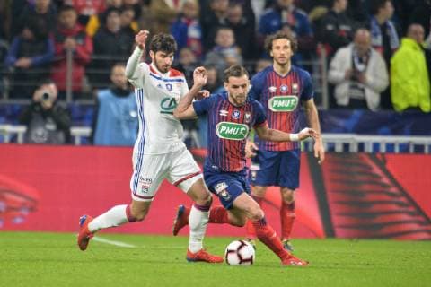 Martin Terrier (lyon) vs Jonathan Gradit (caen) FOOTBALL : Lyon vs Caen - 1 4 finale de Coupe de France - 27 02 2019 FredericChambert Panoramic 