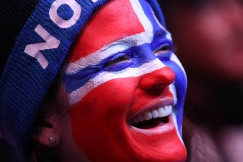 NORDIC SKIING - FIS Nordic World Ski Championships Seefeld 2019 SEEFELD,AUSTRIA,28.FEB.19 - NORDIC SKIING, Ski jumping Skispringen Ski nordisch - FIS Nordic World Ski Championships, Medal Plaza, award ceremony, normal hill, ladies. Image shows a fan of NOR. GEPAxpictures xChristianxWalgram