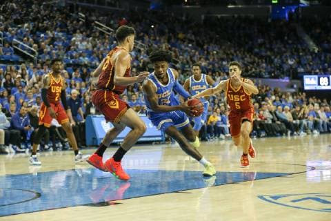 February 28, 2019 Los Angeles, CA..UCLA Bruins guard Jalen Hill 24 drives to the basket during the USC Trojans vs UCLA Bruins at Pauley Pavilion on February 28, 2019. ( Jevone Moore) NCAA College League USA BKC 2019: USC Trojans vs UCLA Bruins FEB 28 - ZUMAc04_ 20190228_zaf_c04_085 Copyright: xJevonexMoorex xCalxSportxMediax