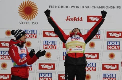 NORDIC SKIING - FIS Nordic World Ski Championships Seefeld 2019 SEEFELD,AUSTRIA,01.MAR.19 - NORDIC SKIING, Ski jumping Skispringen Ski nordisch - FIS Nordic World Ski Championships, normal hill, men. Image shows Kamil Stoch (POL) and Dawid Kubacki (POL). GEPAxpictures xAndreasxPranter