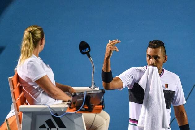 (190302) -- ACAPULCO, March 2, 2019 (Xinhua) -- Nick Kyrgios of Australia reacts during the men s singles semifinal match between Nick Kyrgios of Australia and John Isner of the United States at the 2019 ATP Tennis Herren Mexican Open tennis tournament in Acapulco, Mexico, on March. 1, 2019. Nick Kyrgios won 2-1. (Xinhua Xin Yuewei) (SP)MEXICO-ACAPULCO-TENNIS-ATP-MEXICAN OPEN 