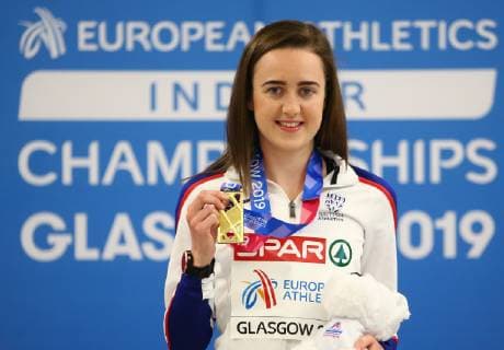 2nd March 2019, Emirates Arena, Glasgow, Scotland; European Athletics Indoor Championships, day 2; Laura Muir (GBR) with the gold medal for the women 3000m  ActionPlus12109881 VagelisxGeorgariou