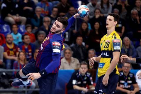Handball, CL, FC Barcelona - Rhein Neckar Löwen FC Barcelona Barca Lassa s Ludovic Fabregas (L) in action against Rhein-Necker Lowen s Filip Taleski (R) during a Champions League handball match at the Palau Blaugrana in Barcelona, Catalonia, north eastern Spain, 02 March 2019. BARCELONA vs RHEIN NECKAR LOWEN !ACHTUNG: NUR REDAKTIONELLE NUTZUNG!  Copyright: xTonixAlbirx GRAF6909 20190302-636871478008694561