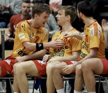 Odense: EHF Cup herrehaandbold: GOG - THW Kiel. Arena Fyn i Odense, den 3. Marts 2019 kampen ender 22-26. GOGs Mathias Gidsel (19) blive her rost for sin scoring af Odinn Thor Rikhardsson (2) og Josef Pujol (10). Foto: Robert Wengler , Odense Denmark Copyright: ©RobertxWengler RobertxWenglerx COP107 spdk20190303-174203-L