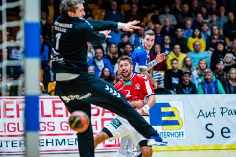 Handball - 2. Bundesliga (Herren), Saison 2018-2019, Dessau-Rosslauer HV 06 - Handball Hamburg Stefan Schröder 2 (Hamburg Handball)waehrend Saison 2018-2019 in der Handball 2. Bundesliga (Herren) zwischen Dessau-Rosslauer HV 06 und Handball Hamburg in der Anhalt Arena am 3. March 2019 in Bauhausstadt Dessau, Sachsen Anhalt (Saxony Anhalt), Deutschland (Germany)