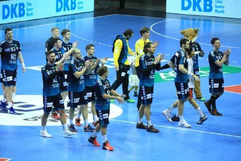 GER, Europapokal, FUECHSE BERLIN VS. BM Logrono La Rioja 03.03.2019, Max Schmeling Halle, Berlin, GER, Europapokal, FUECHSE BERLIN VS. BM Logrono La Rioja, DHB regulations prohibit any use of photographs as image sequences and or quasi-video im Bild Fuechse-Spieler