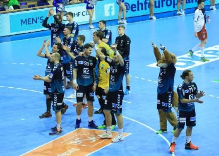 GER, Europapokal, FUECHSE BERLIN VS. BM Logrono La Rioja 03.03.2019, Max Schmeling Halle, Berlin, GER, Europapokal, FUECHSE BERLIN VS. BM Logrono La Rioja, DHB regulations prohibit any use of photographs as image sequences and or quasi-video im Bild Fuechse-Spieler