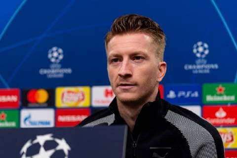 Dortmund, Germany 04.03.2019, UEFA Champions League - 2018 19 Season, Achtelfinale, Borussia Dortmund - Tottenham Hotspur, Training und Pressekonferenz Borussia Dortmund, Marco Reus (BVB) bei der Pressekonferenz ( DeFodi053