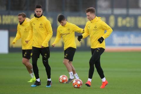 Fußball: 1. Bundesliga, Saison 2018 2019, 04.03.2019 - Abschlusstraining Borussia Dortmund v. l. Julian WEIGL (Borussia Dortmund), Marco REUS (Borussia Dortmund) Copyright: xKirchnerx