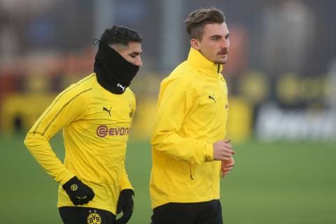 Fußball: 1. Bundesliga, Saison 2018 2019, 04.03.2019 - Abschlusstraining Borussia Dortmund v. l. Achraf Hakimi (Borussia Dortmund), Maximilian Philipp (Borussia Dortmund) Copyright: xKirchnerx