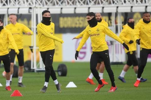 Fußball: 1. Bundesliga, Saison 2018 2019, 04.03.2019 - Abschlusstraining Borussia Dortmund v. l. Jaden Sancho (Borussia Dortmund), Achraf Hakimi (Borussia Dortmund) Copyright: xKirchnerx