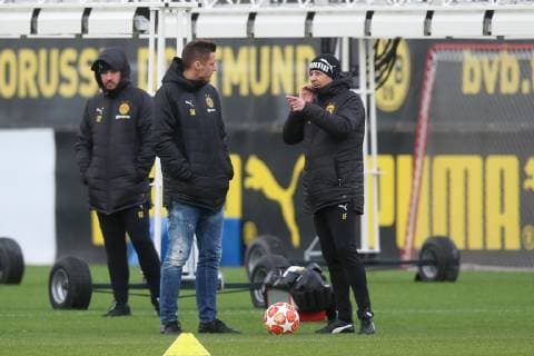 Fußball: 1. Bundesliga, Saison 2018 2019, 04.03.2019 - Abschlusstraining Borussia Dortmund v. l. Sebastian Kehl (Borussia Dortmund), Cheftrainer Lucien Favre (Borussia Dortmund) Copyright: xKirchnerx