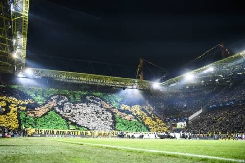 05.03.2019, xkvx, Fussball UEFA Champions League, Borussia Dortmund - Tottenham Hotspur emspor, v.l. BVB Borussia Dortmund Fans Choreografie Choreo Suedtribuene (DFL DFB REGULATIONS PROHIBIT ANY USE OF PHOTOGRAPHS as IMAGE SEQUENCES and or QUASI-VIDEO) Dortmund