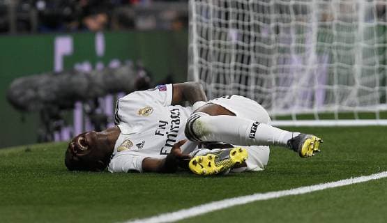 Soccer match between Real Madrid vs Ajax, of the Champions League 2018 2019, held at the Santiago Bernabeu stadium, in Madrid. (Photo: Jose Cuesta 261 Cordon Press). Vinicius Jr. is injured. Cordon Press