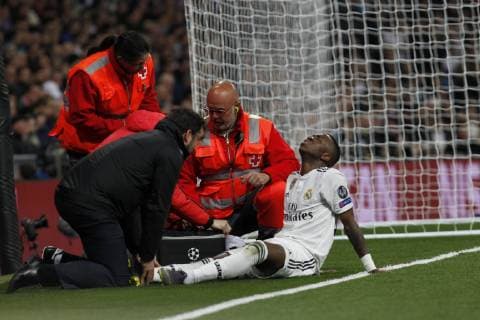 Soccer match between Real Madrid vs Ajax, of the Champions League 2018 2019, held at the Santiago Bernabeu stadium, in Madrid. (Photo: Jose Cuesta 261 Cordon Press). Vinicius Jr. is injured. Cordon Press