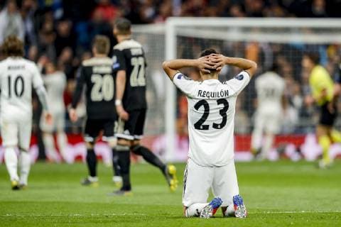 MADRID, 05-03-2019, Stadium Bernabeu, season 2018 2019 , Champions League 1 8th round second leg. Real Madrid player Sergio Reguilon (R) dejected during the game Real Madrid - Ajax . Real Madrid - Ajax  x2901474x
