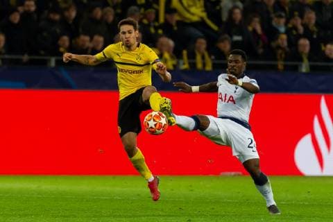 Dortmund, Germany, 05.03.2019, UEFA Champions League - 2018 19 Season, Round of 16 , 2nd leg, Achtelfinale, BV Borussia Dortmund - Tottenham Hotspur, Raphael Guerreiro (BVB) und Serge Aurier (Tottenham Hotspur) im zweikampf, battle for the ball ( DeFodi001