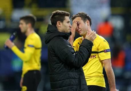 05.03.2019, Fussball UEFA Champions League 2018 2019, Achtelfinale, Borussia Dortmund - Tottenham Hotspur, in der Signal-Iduna-Park Dortmund. (L-R) Raphael Guerreiro (Dortmund) und Mario Götze (Dortmund) enttäuscht