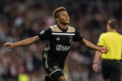 Madrid, Spain, 05.03.2019, UEFA Champions League - 2018 19 Season, Achtelfinale, Real Madrid - Ajax Amsterdam - Real Madrid, David Neres (Ajax) celebrates his team s second goal ( DeFodi531