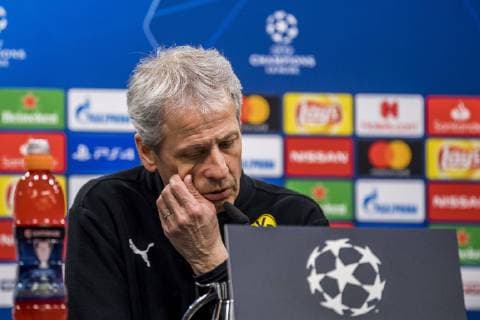 Fußball: UEFA Champions League, CL, Saison 2018 2019, Achtelfinale Rückspiel, Borussia Dortmund - Tottenham Hotspurs in Dortmund (Nordrhein-Westfalen). Dortmunds Trainer Lucien Favre spricht zu den Journalisten. UEFA REGULATIONS PROHIBIT ANY USE OF PHOTOGRAPHS AS IMAGE SEQUENCES AND OR QUASI-VIDEO. Copyright: xKirchner DavidxInderliedx