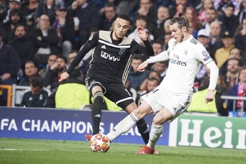 March 5, 2019 - Madrid, Spain - Gareth Bale (midfielder; Real Madrid), Noussair Mazraoui (midfielder; AFC Ajax) in action during the UEFA Champions League Round of 16 Second Leg match between Real Madrid and AFC Ajax at Santiago Bernabeu on March 5, 2019 in Madrid, Spain Real Madrid v Ajax - UEFA Champions League Round of 16: Second Leg  - ZUMAg15_ 20190305_zaf_g15_126 Copyright: xJackxAbuinx
