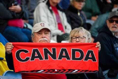 190306 Fans of Canada ahead the Algarve Cup 2019 match between Canada and Sweden on March 6, 2019 in Almancil. Photo: Ludvig Thunman BILDBYRAN kod LT 35616 Copyright: LUDVIGxTHUNMAN BB190306LT007