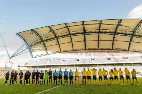 190306 Lineup ahead of the Algarve Cup 2019 match between Canada and Sweden on March 6, 2019 in Almancil. Photo: Ludvig Thunman BILDBYRAN kod LT 35616 Copyright: LUDVIGxTHUNMAN BB190306LT008