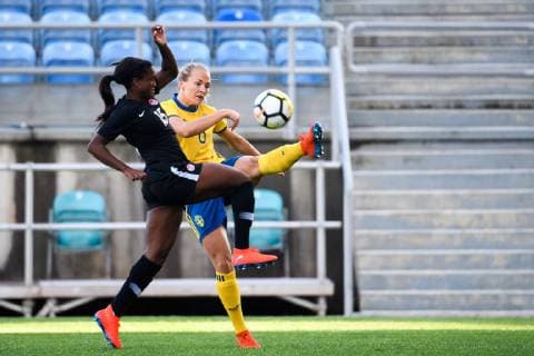 190306 Nichelle Prince of Canada and Magdalena Eriksson of Sweden during the Algarve Cup 2019 match between Canada and Sweden on March 6, 2019 in Almancil. Photo: Ludvig Thunman BILDBYRAN kod LT 35616 Copyright: LUDVIGxTHUNMAN BB190306LT016